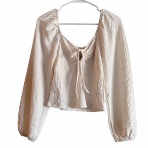 Spring + Mercer Lord & Taylor White Tie Front Wavy Textured Peasant Top S NWT